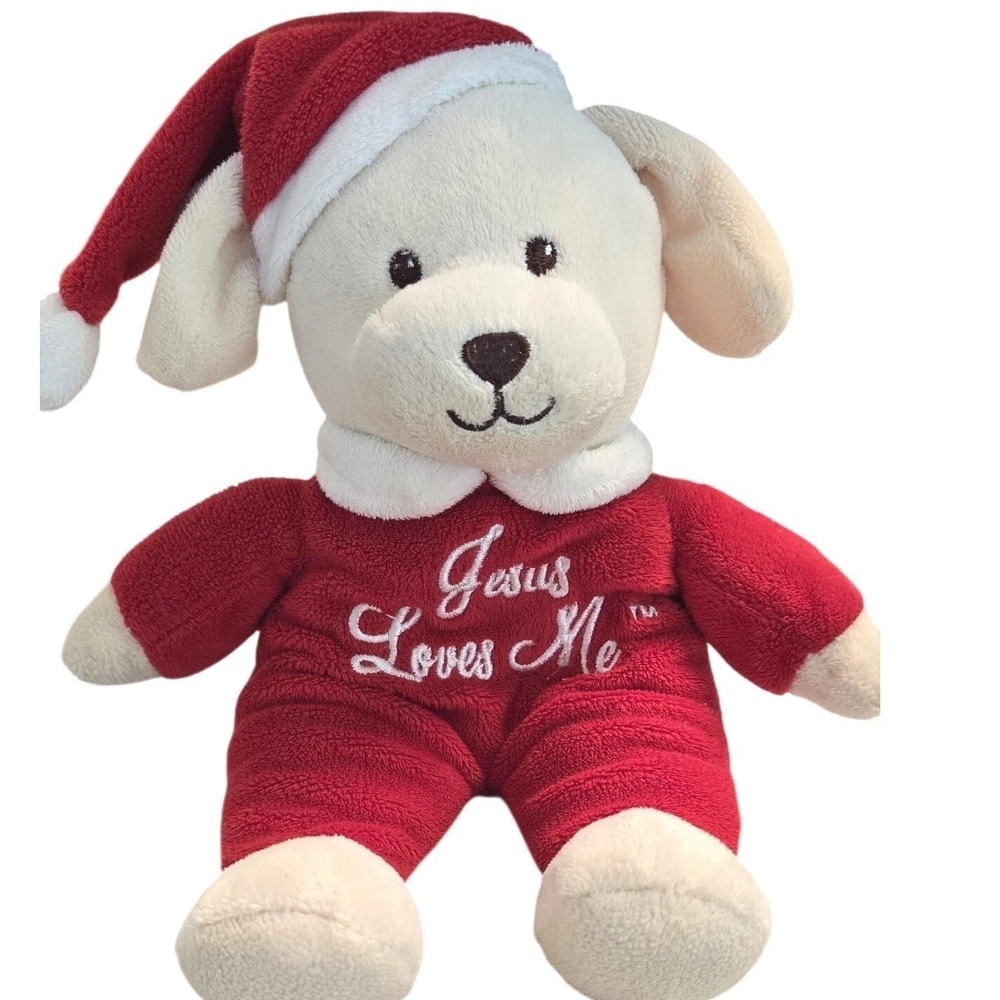 Plush Dan Dee‎ Puppy Dog Sings Jesus Loves Me Red Pajamas Santa Hat Christmas